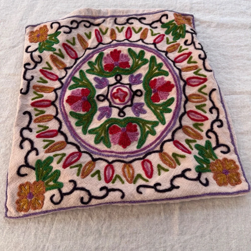Vintage Kashmiri Crewel Embroidery Pillow Cover 16